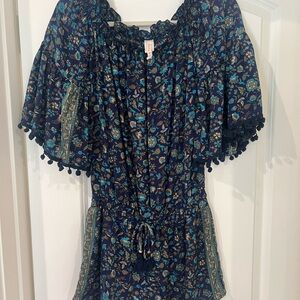 Floral Blue Women's Off The Shoulder Romper